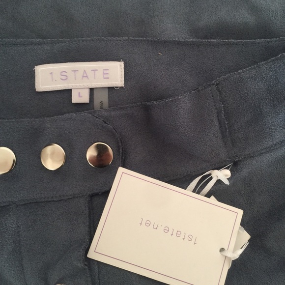 1. State Blue Gray Silver Large L Faux Suede Skirt - Picture 7 of 7